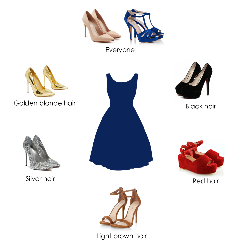 Image to get an idea about matching ladies' party shoe color with hair