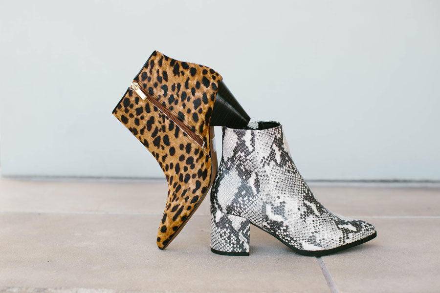 Image of snake skin and leopard printed boots to rock your party, denoting the best ladies' party boots for 2021